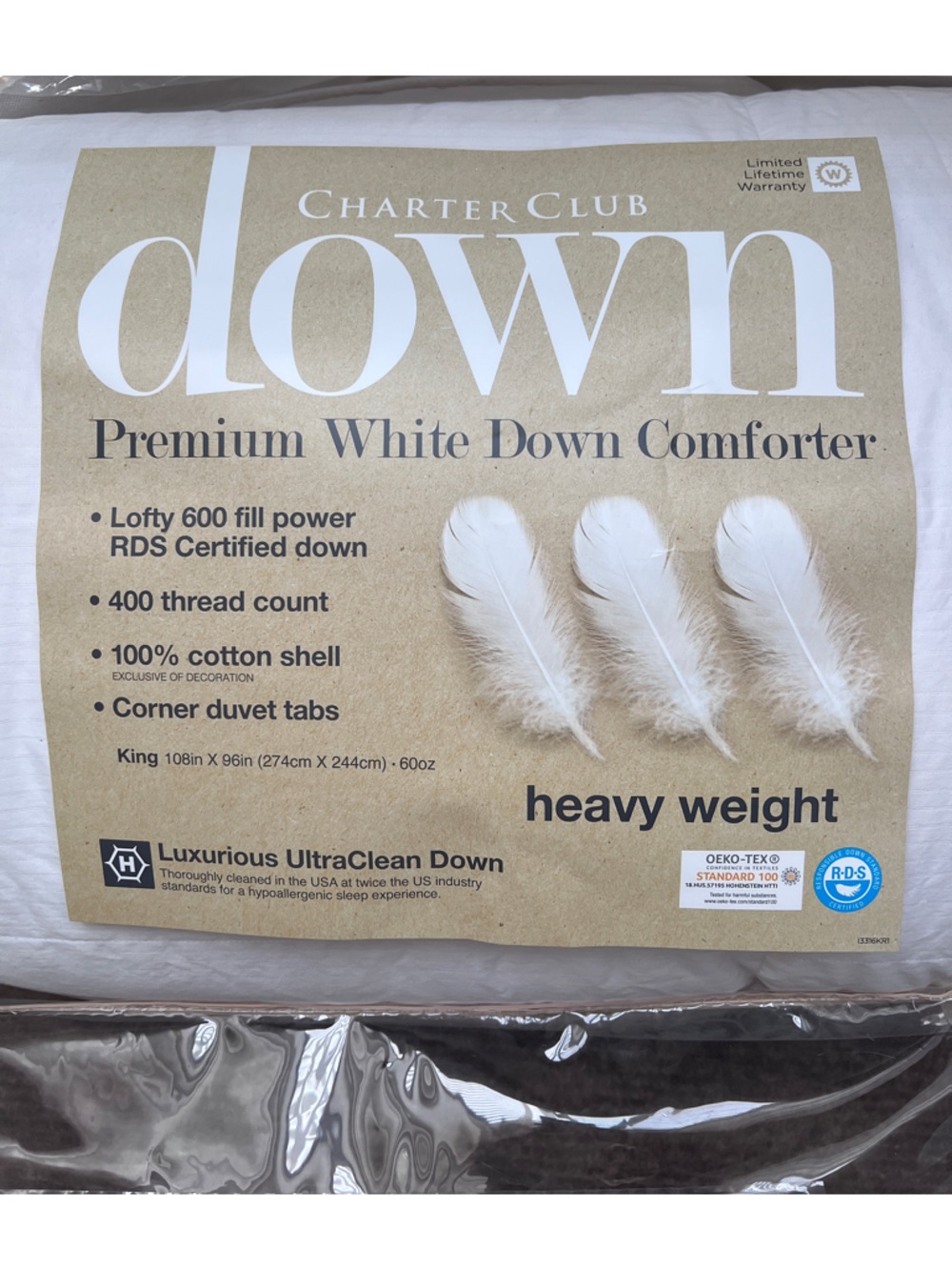 Charter Club Premium White Down King Heavy Weight Comforter